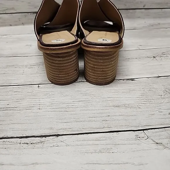 Anthropologie Criss-Cross Brown Suede Block Heel Slip-on Sandals Mules Sz 9 - Picture 3 of 10